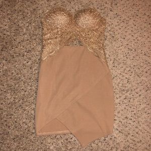 Hello Molly — embroidered tan mini